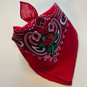 Red Bandana with Rose Embroidery
